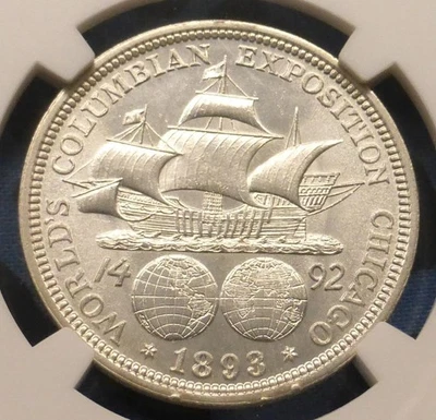 1893 NGC MS 64 World's Columbian Expo Chicago Silver Half Dollar, USA 50C Coin - Image 1 of 4