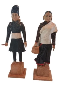 Pair of Handmade Tibetan Wooden Doll Indigenous Peoples Man Women 8" - Picture 1 of 13
