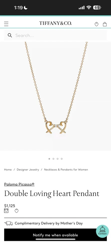 Tiffany & Co. Colgante Doble Corazón Amoroso Paloma Picasso Oro Rosa Foto 1 de 1