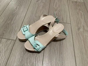 Rockport Blue leather low wedge strappy sandals Womens Size 7.5, New - Picture 1 of 4
