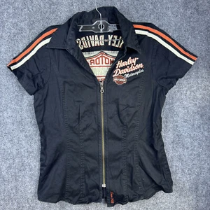 Camicia moto Harley Davidson full zip donna piccola nera manica corta - Foto 1 di 17