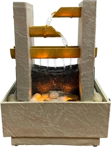 8" H Cascading Bamboo Tabletop Water Fountain with Natural River Rocks and LED L - Picture 1 of 7