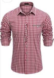 COOFANDY Mens Checked Shirts Long Sleeve Trachten Oktoberfest Shirt Traditional - Picture 1 of 1