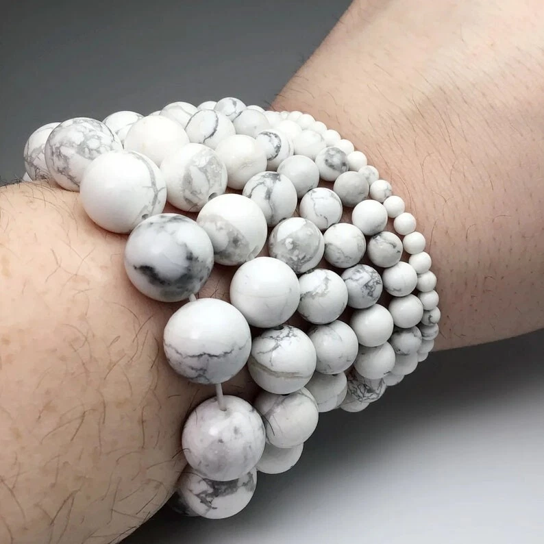 Dainty Howlite Smooth Round Gemstone Beads Anxiety & Stress Men Bracelets 6-8'' Foto 1 de 1