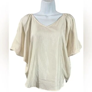 BCBGENERATION Sheer Blouse Cream Tunic Short Sleeves Open Back Womens Sz XS Boho - Picture 1 of 10