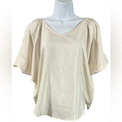 BCBG Blusa Transparente Crema Túnica Mangas Cortas Espalda Abierta Mujeres XS Boho Cottage Foto 1 de 4