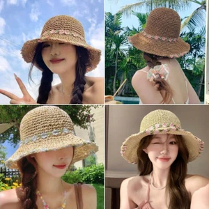 Sun Hat for Womens Summer Beach Outdoor Straw Hat Bucket Hat with Flower Decor - Picture 1 of 16