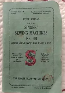 MANUALE ISTRUZIONI MACCHINA DA CUCIRE SINGER MODEL 99 - Foto 1 di 1
