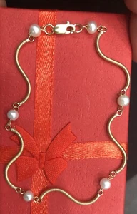 14KT YELLOW GOLD BRACELET WITH GENUINE PEARLS WRIST SIZE 7” WEIGHT 3.5g - Picture 1 of 17