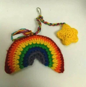 Crochet Rainbow and Star Keychain Backpack Bag Hanging Clip - Picture 1 of 5