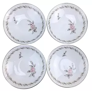 Sango Dessert Fruit Bowl Carousel Pink Rose Gray Leaf Porcelain Japan 5-3/8 4Pc - Picture 1 of 9