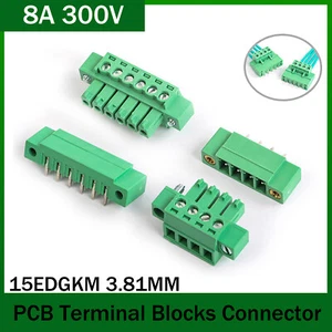 2/3/4/5/6/7/8/10/12/14/16 Pin 3.81mm PCB Terminal Blocks Connector 8A 300V - Foto 1 di 8