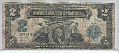 1899 $2 Mini Porthole US Silver Certificate Ultra Rare Fr 254 Napier-Thompson - Image 1 of 2