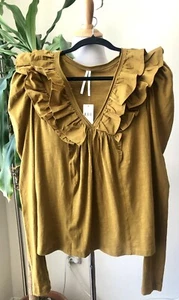 Anthropologie Cotton Raffle Long Sleeves Top Khaki Size S - Bild 1 von 4