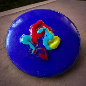 Kunsthandwerk Emaille Kupfer Brosche Abstrakt Primärfarben Modernist Boho Vintage - Bild 1 von 8