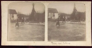 Côte d'Or ancienne Photo stéréo . Gevrey-Chambertin gare . patinage sur glace . - Picture 1 of 1