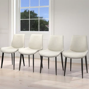 4 PCS Dining Chairs White PU Leather Home Kitchen Side Chair Padded Metal Legs - Picture 1 of 12