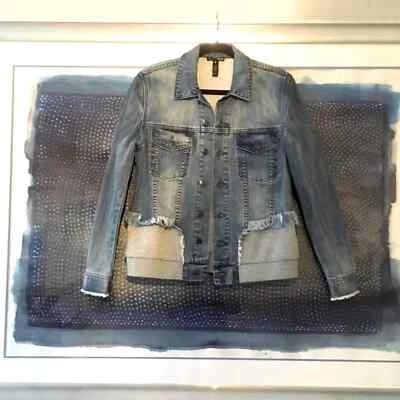 Aqua By Bloomingdales Mujer XS Denim Envejecido Jean Chaqueta Sudadera Abrigo Foto 1 de 4