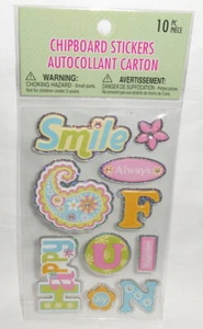 :: Michaels CHIPBOARD STICKERS smile happy fun pastel colorful 10 pieces NEW :: - Picture 1 of 1