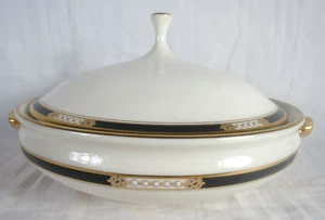 Lenox Hancock Oro Negro Colección Presidencial Cubierto Vegetal Servir Tazón Tapa Puntos - Imagen 1 de 12