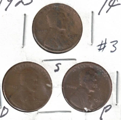 1925-D+P+S Circulated Business Strike Three Copper One Cent Coins! #3 - Image 1 of 2