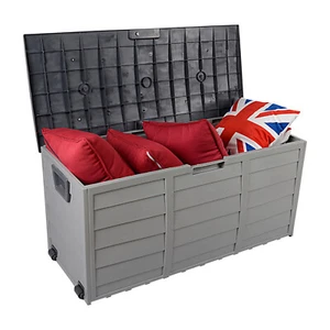75gal 260L Outdoor Garden Plastic Storage Deck Box Chest Tools Lockable Seat - Picture 1 of 11