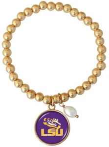 LSU Tigers Diana Gold and Pearl Stretch Bead Bracelet Jewelry Purple Gold - Picture 1 of 1