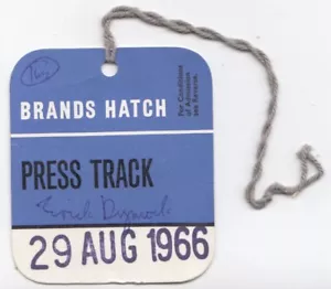 1966 BRANDS LUKENWÄCHTER TROPHY SPORTWAGEN PRESSE SPUR PASS EINTRITTSKARTE LOLA T70 - Bild 1 von 2