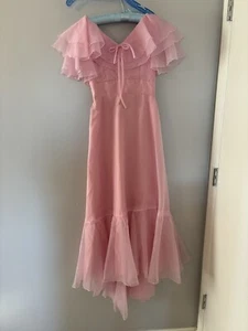 Vintage 1970s JCPenny Pink Ruffles Prom Bridesmaid Formal Prairie Dress XS - Picture 1 of 7