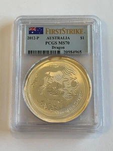 2012 P Australia Australian 1 oz $1 Silver Lunar Year of the Dragon PCGS MS 70 - Picture 1 of 2