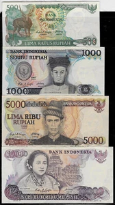 Indonesia 1984-88 100 500 1000 (1,000) 5000 (5,000) 10000 (10,000) Rupiah VF - Picture 1 of 2