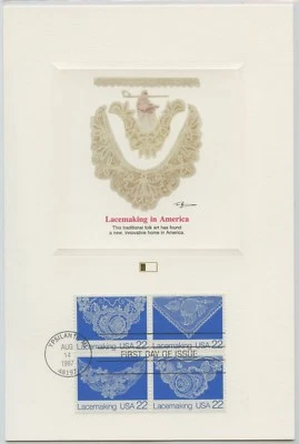 1987 FDI, LACEMAKING, AMERICAN FOLK ART, SET 5 PROOF CARDS - Image 1 of 4