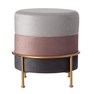 New Round Velvet Ottoman Stool 16” Tall Tricolor with Gold Metal Stand - Picture 1 of 7
