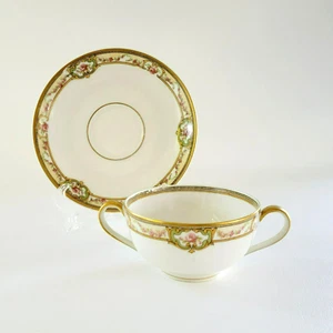 Tazza e piattino brodo Theodore Haviland Belfort rosa rosa rosa e ghirlanda bordo oro - Foto 1 di 14