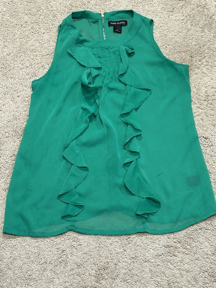 Duro Olowu Womens Shirt Size Medium Green Ruffles Classic Dressy Flowy - Image 1 of 4