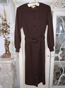 VTG Brooks Brothers Size 4 Virgin Wool Dress Brown Career Pockets Lined Belted - Picture 1 of 9