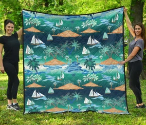 Sailboat Water Color Pattern Premium Qui - Bild 1 von 7