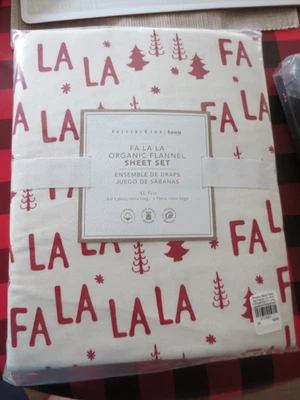 Hoja plana de franela orgánica Pottery Barn Teen Fa La Holiday SOLO doble XL NUEVA SIN ETIQUETAS Foto 1 de 3