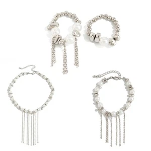 Imitation Pearls Tassels Pendant Necklace Copper Coated Iron Chain - Picture 1 of 11