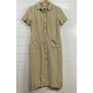 Talbots Damen Seide Leinen 90er Kurzarm Shirt Kleid Gr. 14 Hellbraun Minimalistisch Vorbereitung - Bild 1 von 12
