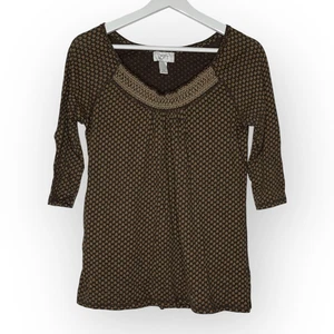Ann Taylor Loft Brown Floral Smocked 3/4 Sleeve Top Blouse Women’s Size Medium - Picture 1 of 9