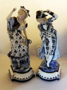 Pair KPM Berlin Porcelain Blue & Gilded Figures of Dancers with Dog & Cat A/F - Picture 1 of 24