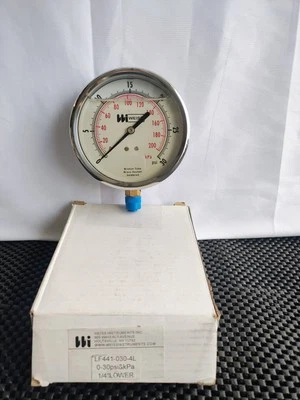 Weiss Instruments LF441-100-4L 0-100 PSI & KPA 1/4" Liquid Filled Pressure Gauge - Image 1 of 3