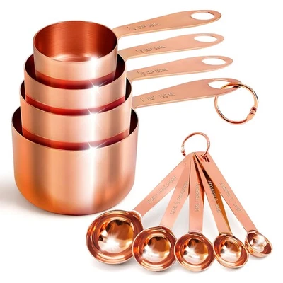 Juego de 9 tazas y cucharas medidoras, utensilios para ingredientes secos y líquidos,... Foto 1 de 4