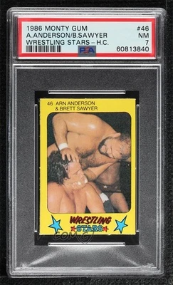 1986 Monty Gum Super Wrestling Stars Arn Anderson & Brett Sawyer #46 PSA 7 - Image 1 of 2