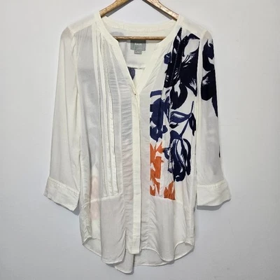 Maeve Anthropologie Floral Tunic Top Size 6 Button Up Feminine Sheer Office Work - Image 1 of 4