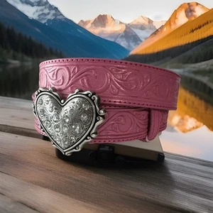Justin Kids Top Grain Leather Pink Belt HEART Buckle Made USA Size 24 NWT C30101 - Picture 1 of 4
