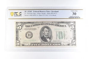 1934 C $5 Cleveland OH FRN Fr#1959-Dm Mule Very Fine 30 PCGS *6064 - Picture 1 of 3