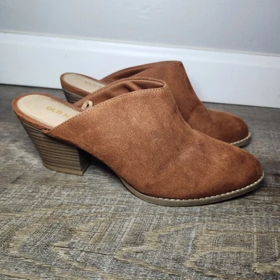 Old Navy Suede Slip On Mule Heels Pointed Toe Womens Size 6 Preppy Brown Booties - Image 1 of 4