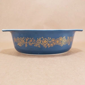 Vintage Pyrex Golden Bouquet 043 1,5 Quart ovale Auflaufform 1965 Promo blau gold - Bild 1 von 11